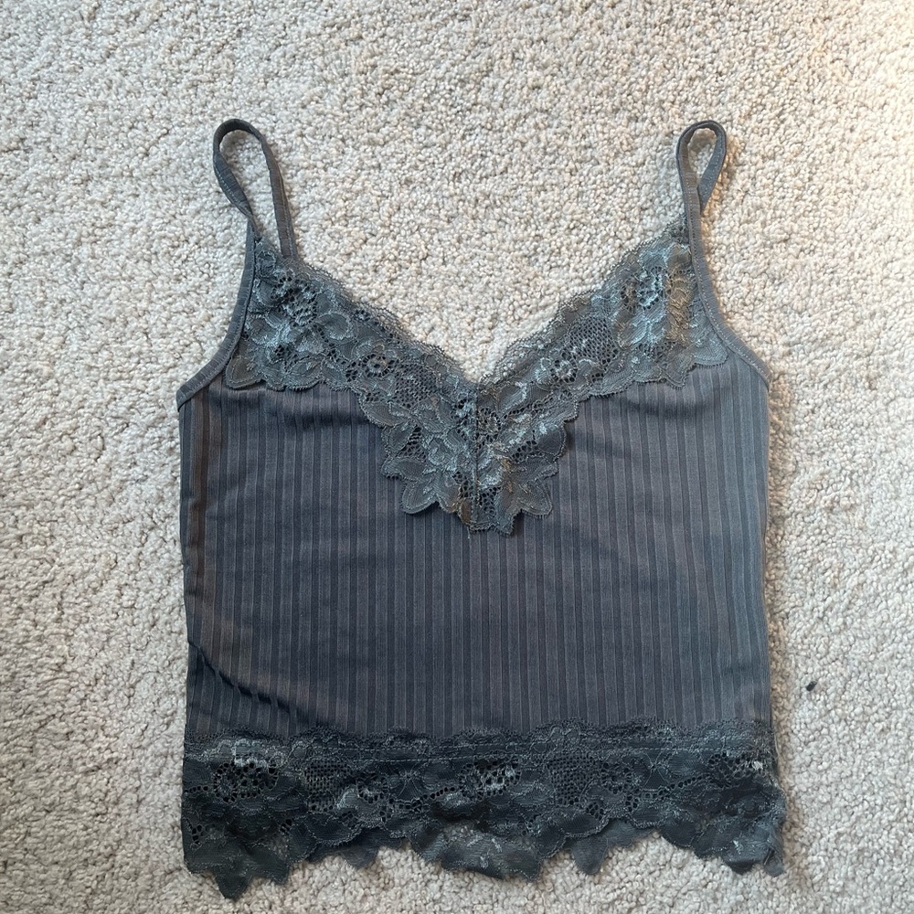 Elegant Lace Trim Gray Cami Top